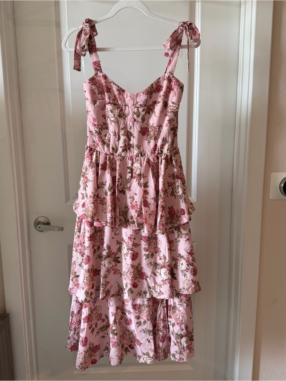 Pink Floral Tiered Tie-Shoulder Sundress